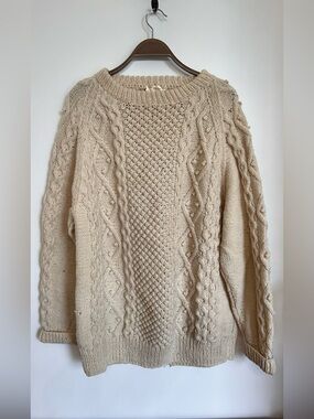 ARAN SWEATER MARKET HAND KNITTED 100% NEW WOOL YARN MADE IN THE BRITISH ISLES